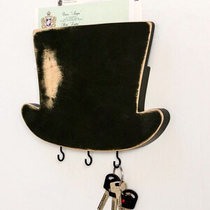 Whimsical Mail, Bills, Keys Wall Organizer, Compact Entryway Man Cave Shelf for in the Shape of High Hat, Housewarming Gift for Unique Home. image 4