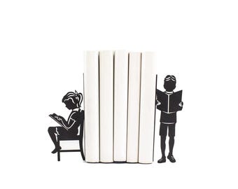 Metalen boekensteunen jongens en meisjes voor kinderen