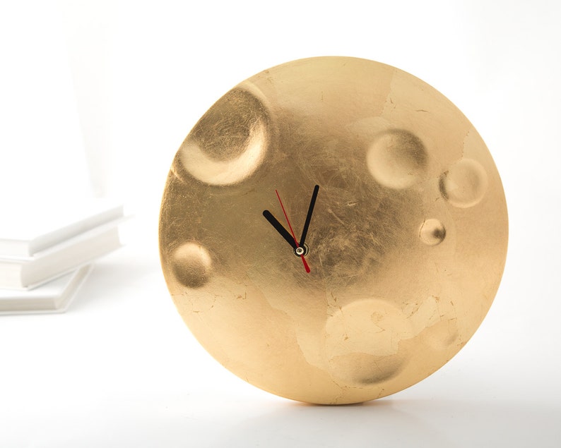 Gold Moon Handmade Wall Clock // Perfect Clock for Modern, Whimsical, Chic Home Decor image 1