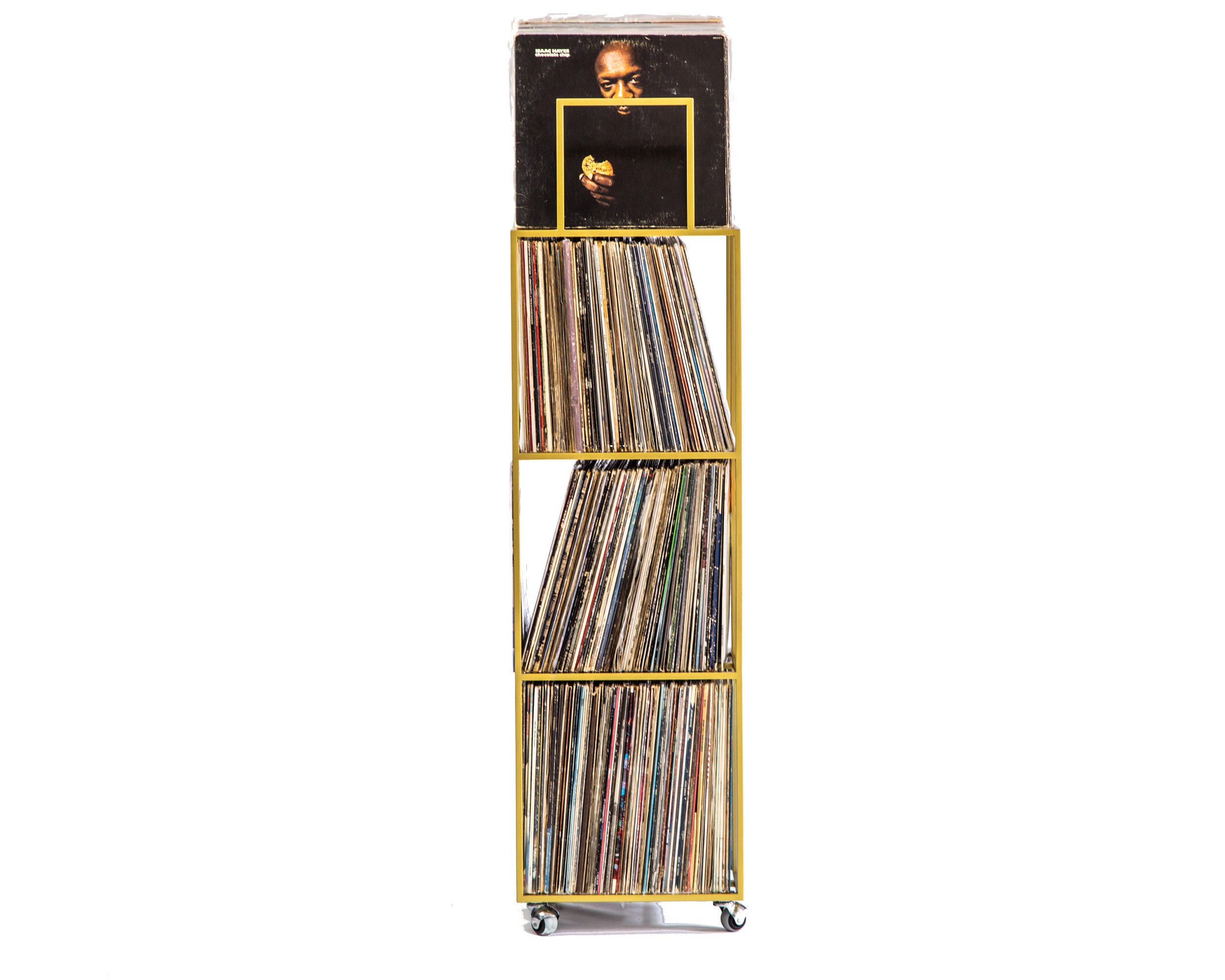 LP storage // 4 deck Album Сrate Сart Golden Meatllic // container holds arou... - Picture 7 of 28