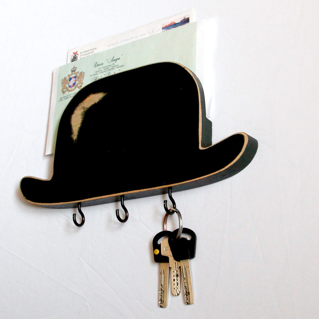Bowler Hat Key Hook // Wooden Wall Organizer and Wall Shelf Etsy