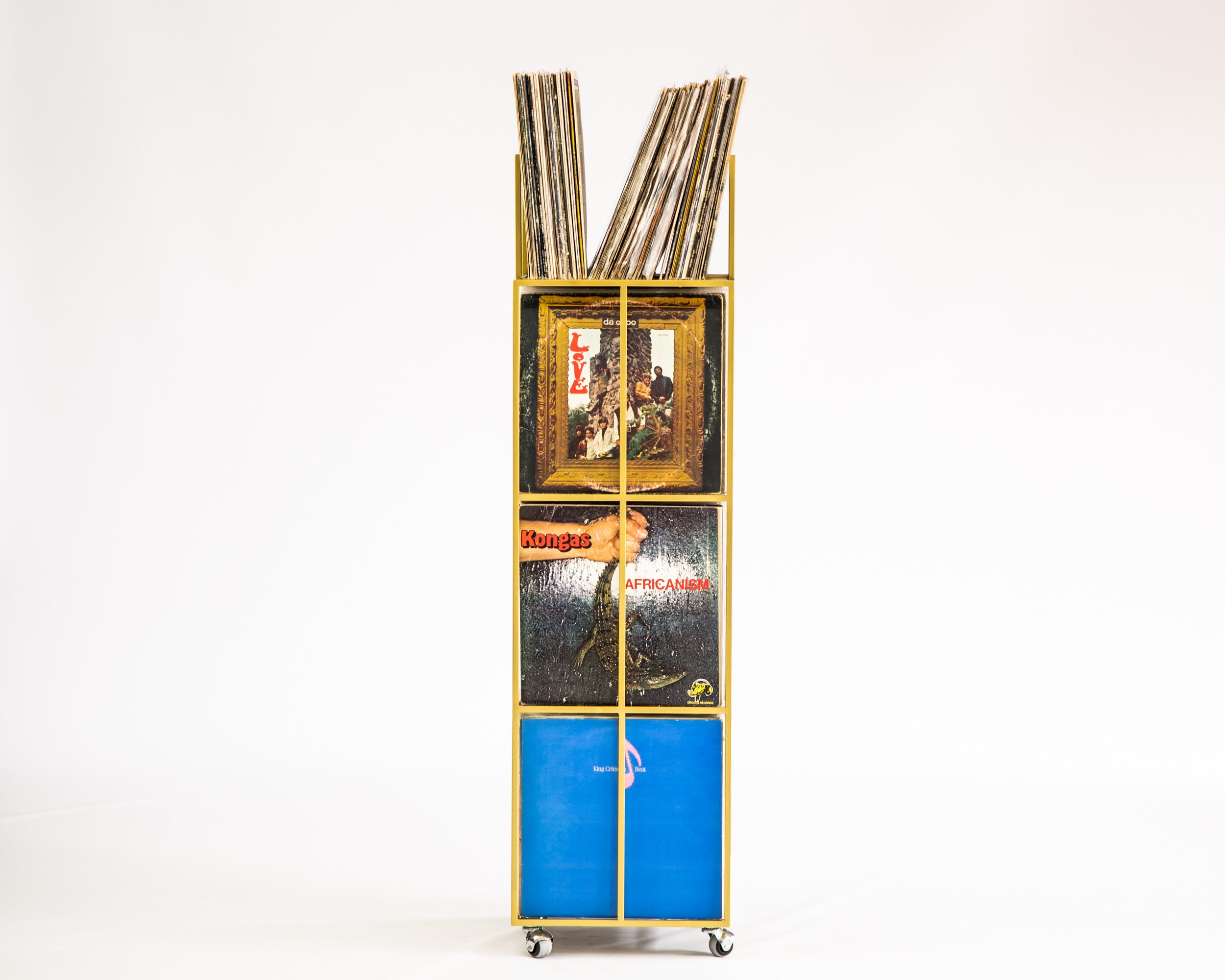 LP storage // 4 deck Album Сrate Сart Golden Meatllic // container holds arou... - Picture 8 of 28