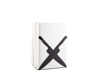Sujetalibros de cocina Crossed Knives: Sujetalibros de recetas de metal negro