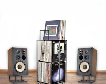 Black Metal Vinyl Record Cart on Wheels – Two-Tier LP Storage Stand
