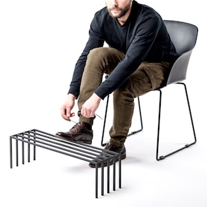Hand Welded Minimalist Black Metal Shoe Rack: Entryway Storage
