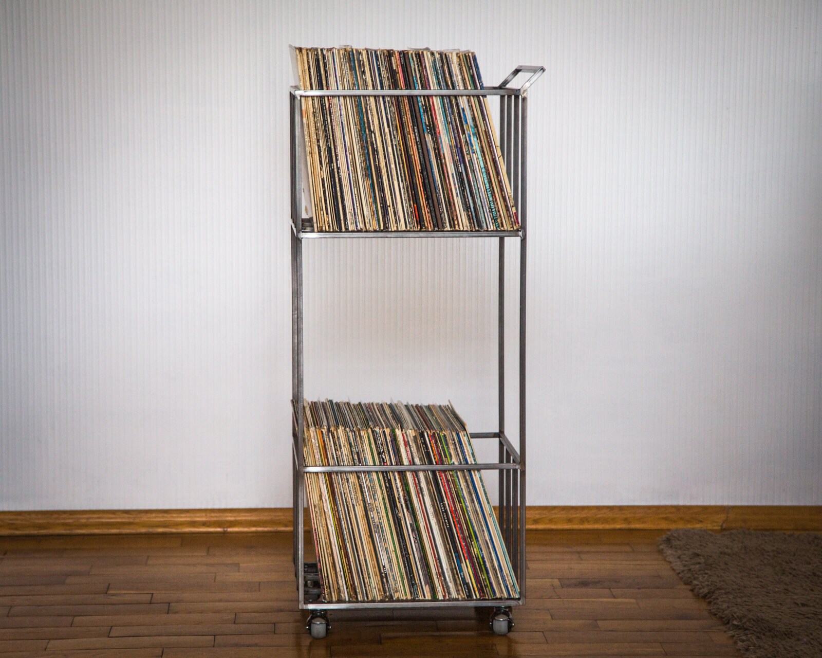 LP storage Double-deck Album crate // Record cart on rotating wheels // conta... - Picture 6 of 10