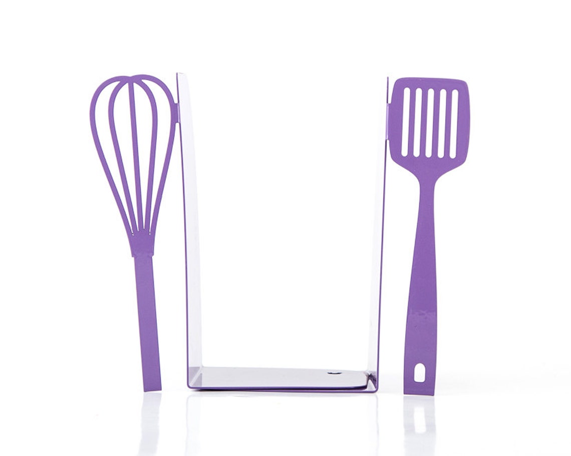 Metal Kitchen Bookends // Spatula and Whisk Purple // Etsy