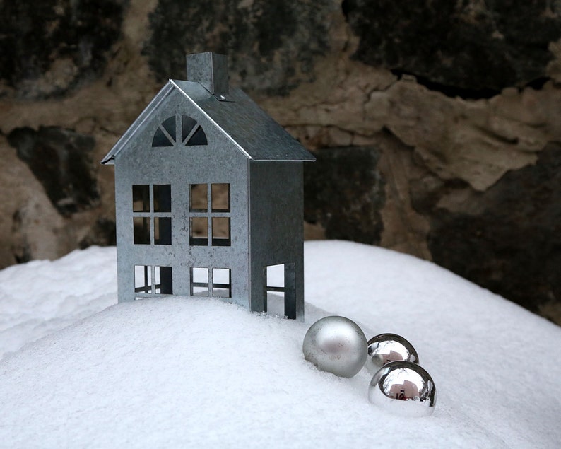 Tin house candle holder // Zinc Lantern // Modern home decor // housewarming present / window display / FREE SHIPPING / christmas decoration image 2