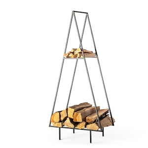 Firewood Storage for indoors or outdoors with a kindling shelf // Spruce // Hand forged Log holder  from Durable Iron