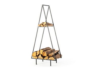 Firewood Storage for indoors or outdoors with a kindling shelf // Spruce // Hand forged Log holder  from Durable Iron