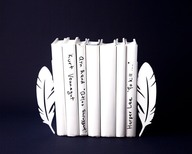 White Metal Bookends Feathers Perfect Gift for Creative Book Etsy