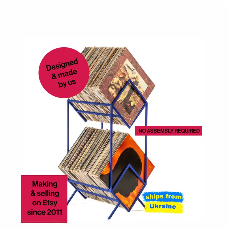Hand welded compact Blue Vinyl record stand - Design Atelier Article