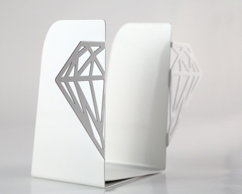 White metal bookends Diamonds- Design Atelier Article on Etsy.