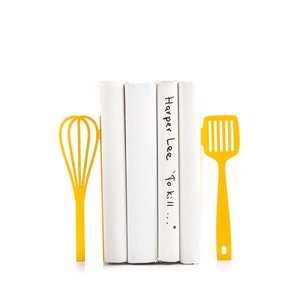 Gift for a chef Yellow Spatula and whisk bookends // kitchen stands for cookbooks // kitchen decorating ideas // FREE WORLDWIDE SHIPPING // image 1