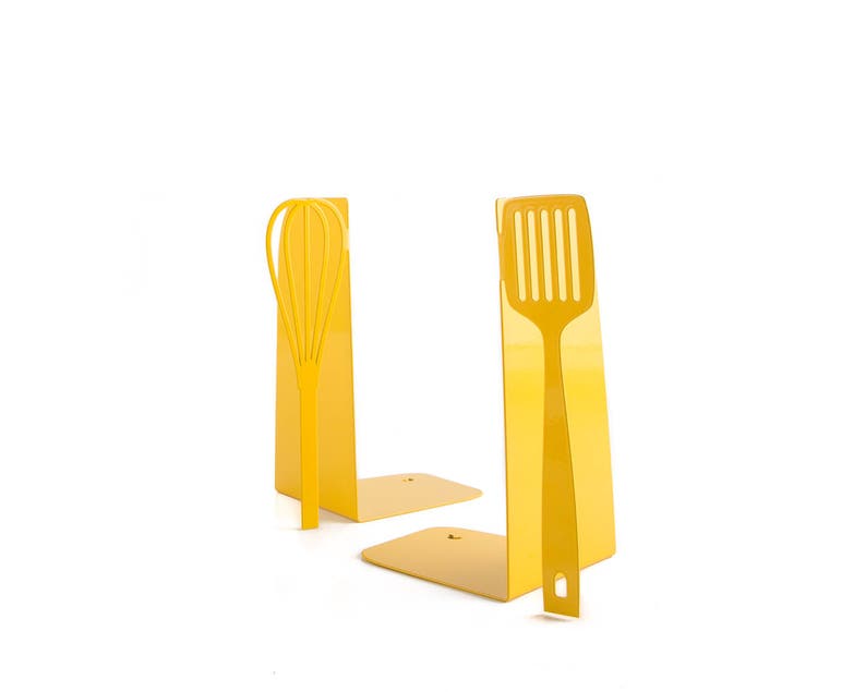 Gift for a chef Yellow Spatula and whisk bookends // kitchen stands for cookbooks // kitchen decorating ideas // FREE WORLDWIDE SHIPPING // image 3