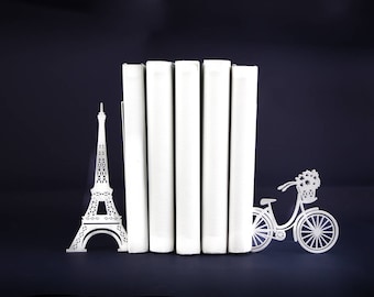 Unique Metal Bookends - Oh Paris - shelf decor // functional modern home decor // housewarming gift /decorative book holders / FREE SHIPPING