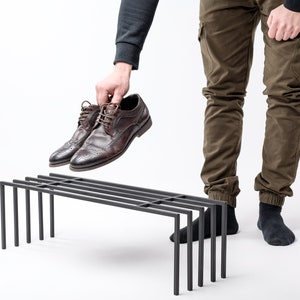 Minimalist Black Metal Shoe Rack: Hand Welded Entryway Storage - Etsy