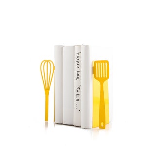 Gift for a chef Yellow Spatula and whisk bookends // kitchen stands for cookbooks // kitchen decorating ideas // FREE WORLDWIDE SHIPPING // image 2