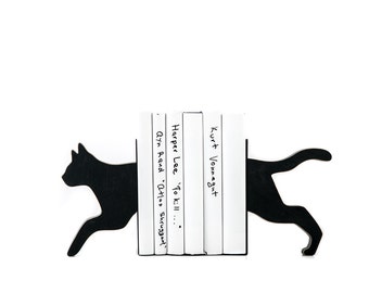 Wooden Bookends Running Cat for reading cat lovers