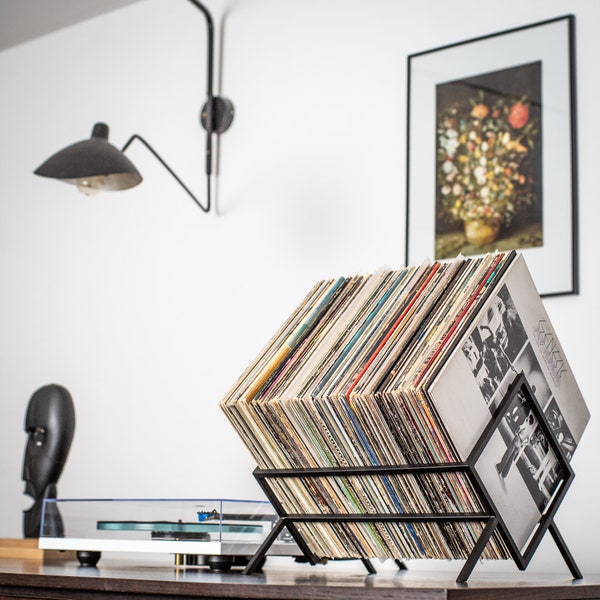 Expositor de discos de vinilo metálico: minimalista