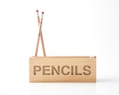 Desk organizer for pencils, brushes and pens. Simple and stylish shabby looking wooden  item