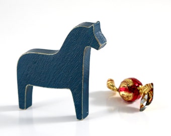 Scandinavian Dala horse wooden decor, navy // Primitive toy  // Housewarming gift // Christmas stocking stuffer // FREE SHIPPING