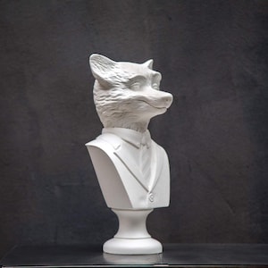 Scultura a busto di volpe – Busto decorativo in gesso bianco per scaffale o biblioteca