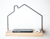 Mini shelf House minimalist Scandinavian style // functional wall decor wire and natural wood // FREE SHIPPING