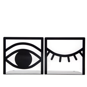 A pair of unique bookends Eys One Eye Closed One Eye opened // black // decorative book holder for modern home // FREE SHIPPING WORLDWIDE