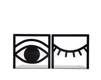 A pair of unique bookends Eys One Eye Closed One Eye opened // black // decorative book holder for modern home // FREE SHIPPING WORLDWIDE