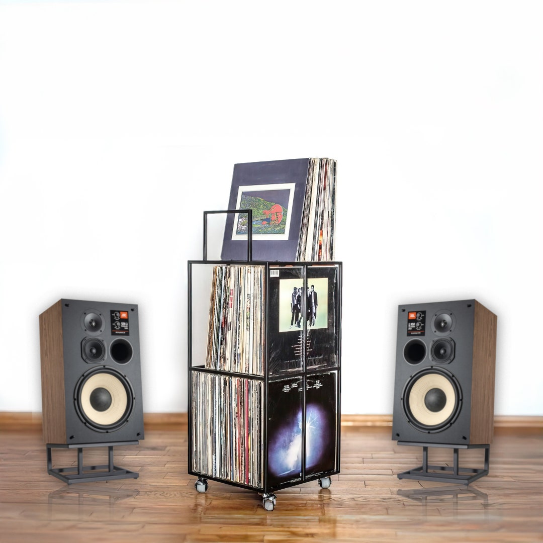 Hand-welded Steel LP Record Storage Cart: Triple Deck Vinyl Crate - Etsy