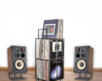 Hand-Welded Steel LP Record Storage Cart: Triple Deck Vinyl Crate
