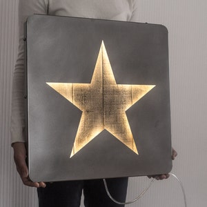 Industrial Decor, Man Cave Wall Art, Large Metal and Wood LED Star Sign, Music Room Decor, Gift for Musician, Man Cave Gifts, Bar Room Decor