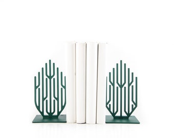 Minimalist Green Metal Bookends Modern Trees