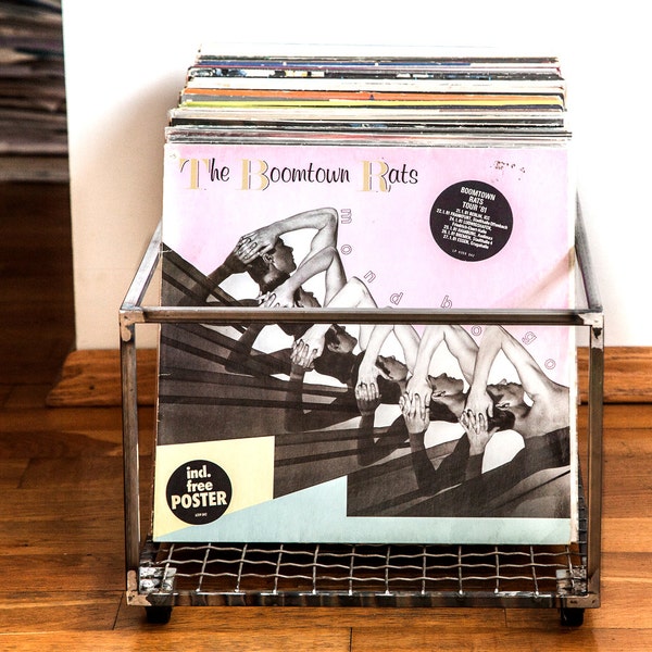 Vinyl Record Crate, LP Storage, LP Album Crate, Record Box on Rotating Wheels, Container Holds Over 100 LP Records