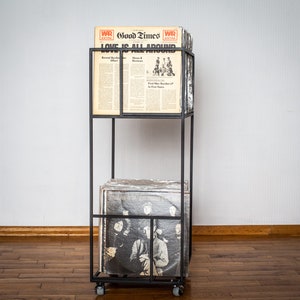 Dwupoziomowy wózek na płyty winylowe Premium Vinyl Record Storage // Półka na dole Łatwy dostęp // mały rozmiar