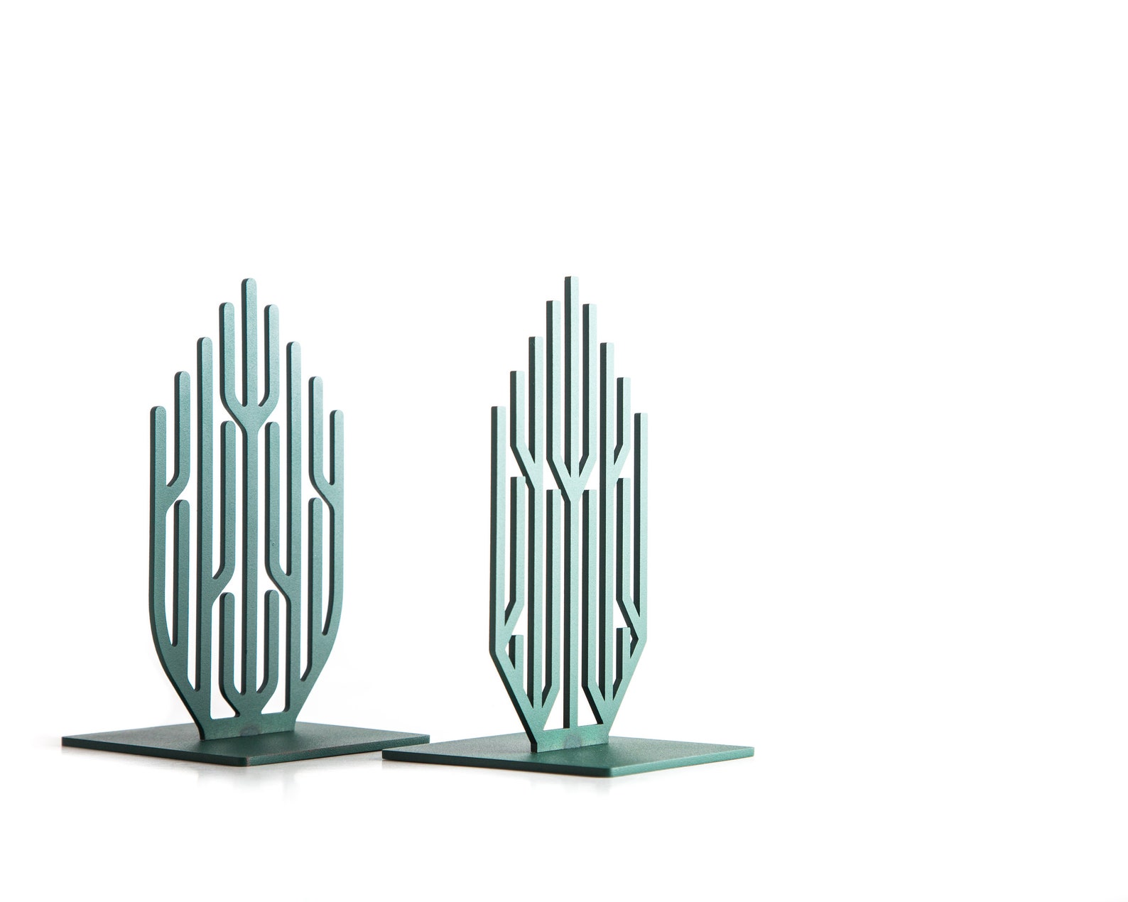 Green Metal Bookends Modern Trees Etsy