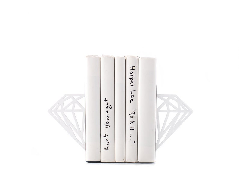 White metal bookends Diamonds- Design Atelier Article on Etsy.