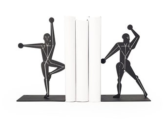 Bauhaus Style Decor, Black Metal Bookends Man Standing. Great Gift Idea for an Architect, Designer, Artist, Art Lover.