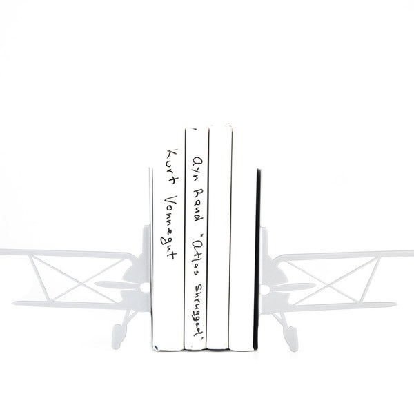 Retro Airplane Metal Bookends Biplane / Aviator theme Nursery / Handmade Book holders / Modern home decor // Great Dad Gift // Free Shipping