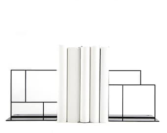 Eenvoudige en moderne metalen boekensteunen met plankdecor - rechthoeken - Bauhaus-geïnspireerd, perfect cadeau voor architecten, ontworpen kunstliefhebber.