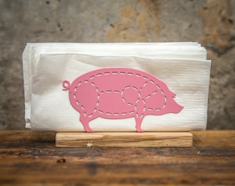 Metal napkin holder PIG on a wooden base // Kitchen decor // housewarming present // Christmas gift