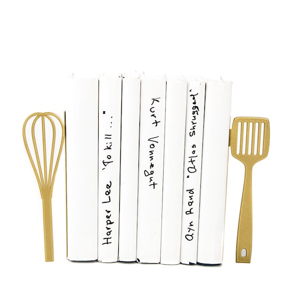 Gold Kitchen Bookends: Spatula & Whisk, Recipe Book Organizer