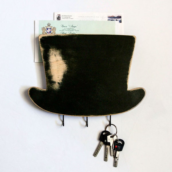 Crochet clé - Tablette en bois - High Hat pour vos clés, factures et des lettres