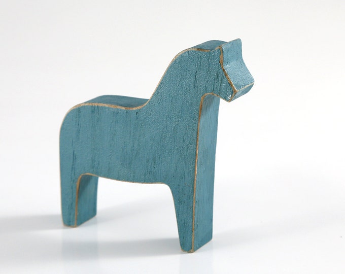 Scandinavian Dala horse wooden toy decor for Christmas, rustic blue // housewarming gift // Christmas stocking stuffer // FREE SHIPPING