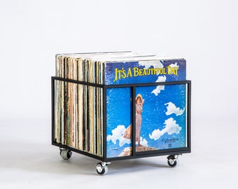 Gift for Vinyl Music Lover - Vinyl Record Crate, Mobile LP Record Box Holds Around 70 LPs .