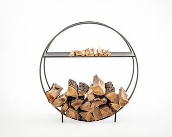 Round Log Holder // Minimalist Firewood Storage for indoors or outdoors