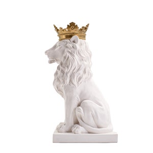 Lion Sculpture with Crown: Plaster Animal Bust, Home Decor