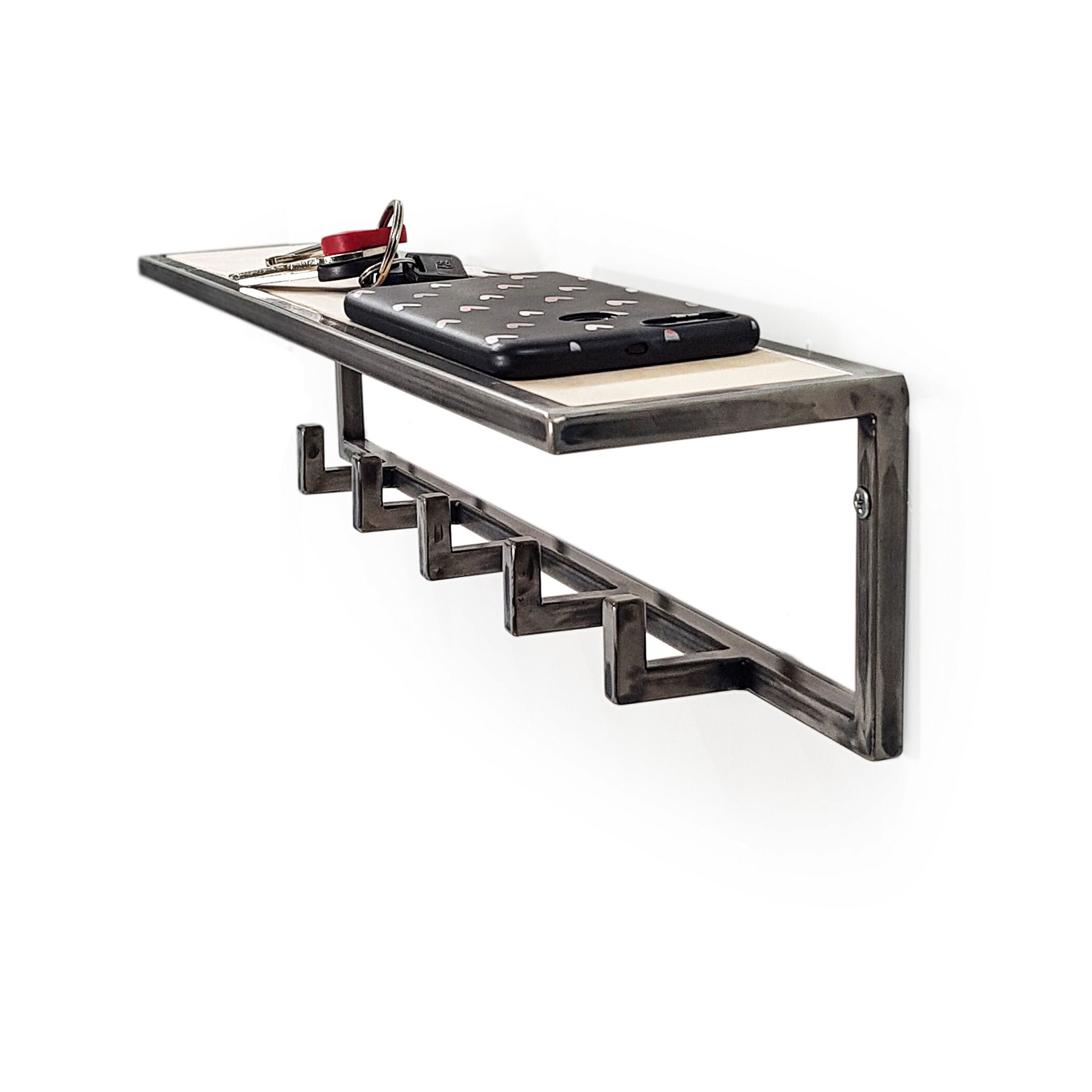 Entryway Wall Mounted Coat Rack With Hooks, Minimalist Industrial Style Metal Premium Quality Hallway Floating Shelf.