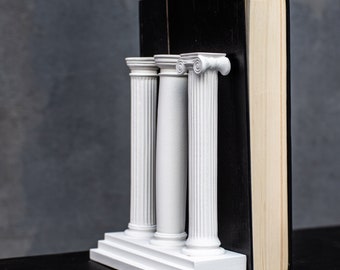 Classical Column Bookends – Natural Plaster Greek Pillars, Minimalist Neoclassical Decor for Bookshelves or Desk